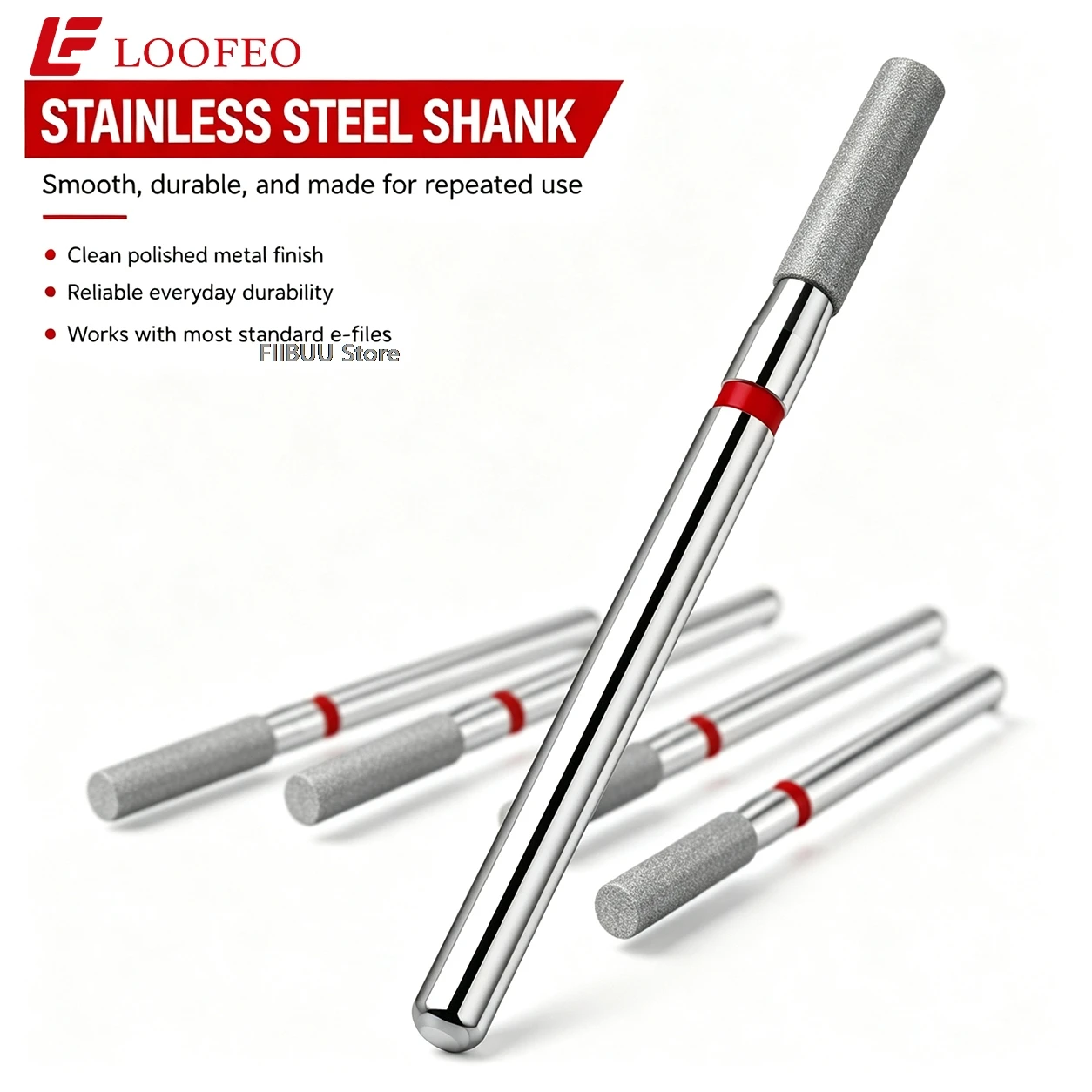 15Pcs Cylinder Flat Top Diamond Nail Drill Bit 2.35mm Universal Shank Fine Grit For Surface Smoothing Acrylic Gel Salon And Home