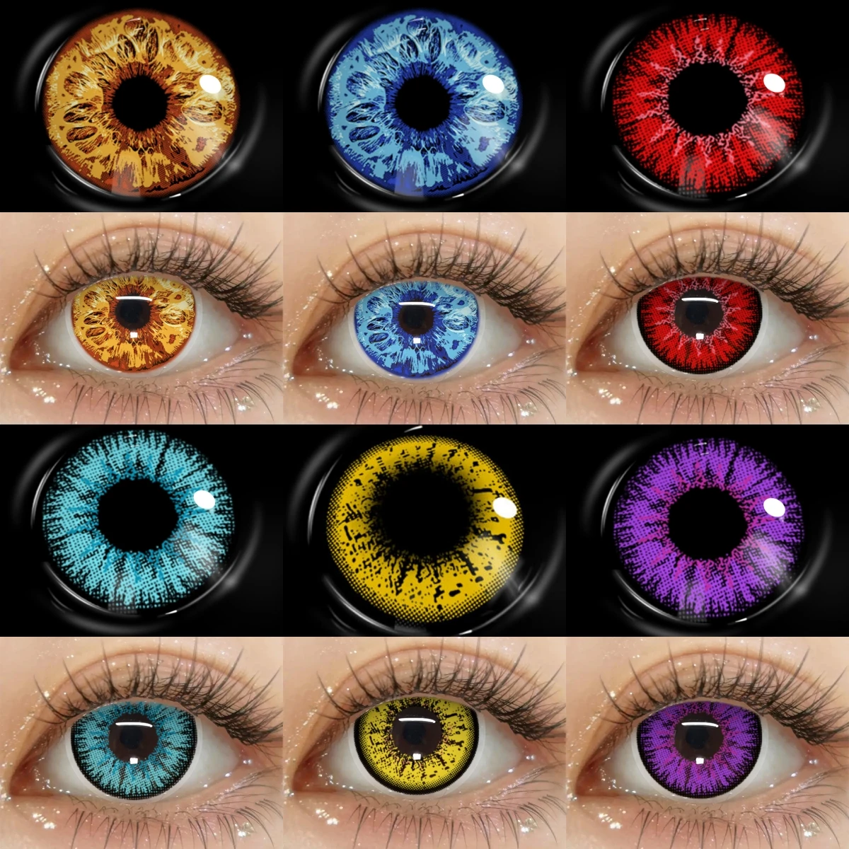 EYESHARE 1 Pair Cosplay Contact Lenses Anime Eye Lenses Halloween Beautiful Pupil Red Cosmetic Colored Lenses Yearly Eye Contact