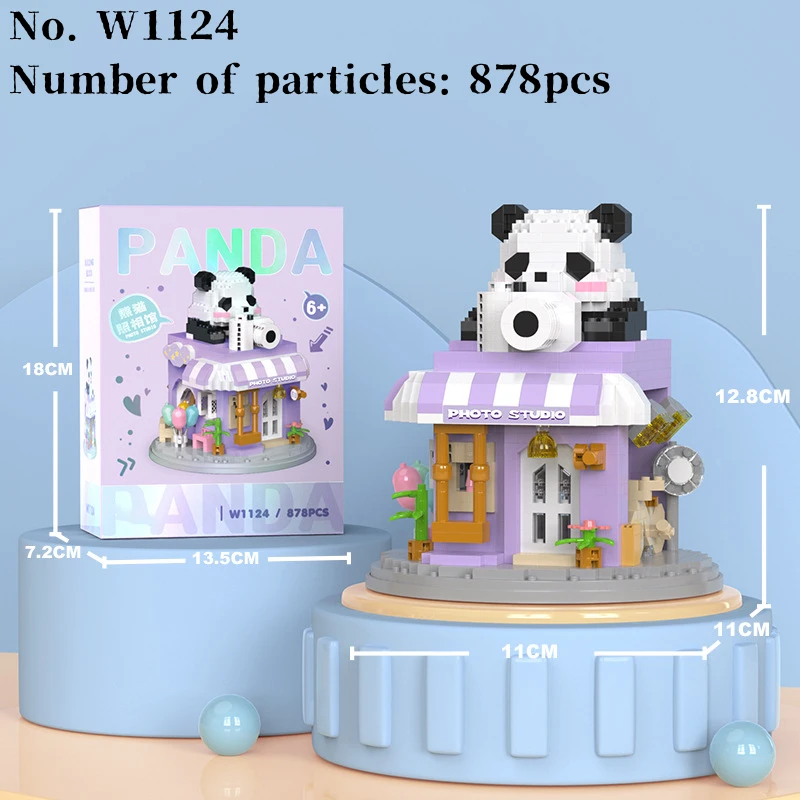 Cartoon Panda House Street View Building Blocks Miniature Scene DIY Assembly Model Educational Children's Toy Birthday Gift