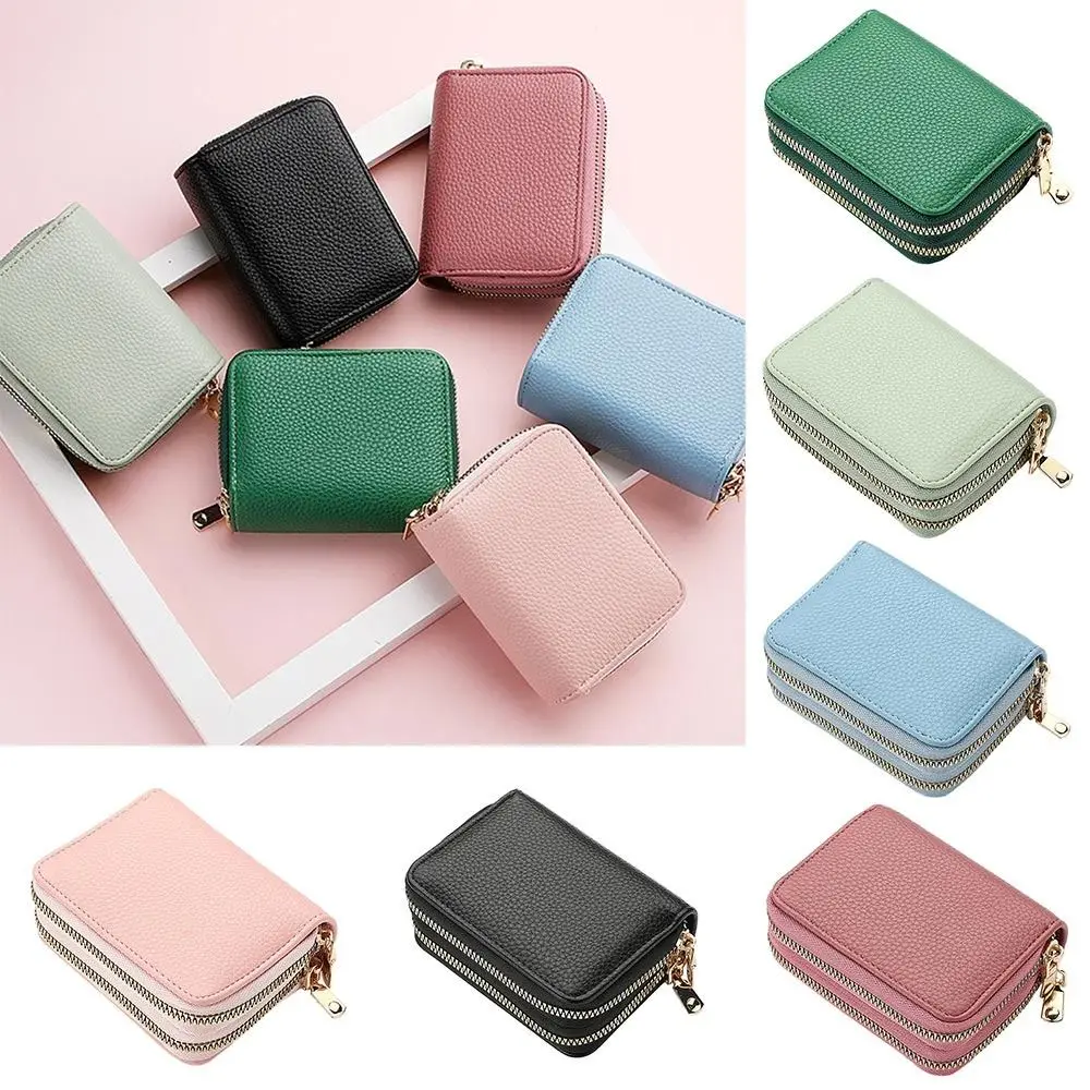 1PC Multifunctional Men Women Double Zipper Wallet Fashion Short Credit Card Holder With Large Capacity Coin Purse