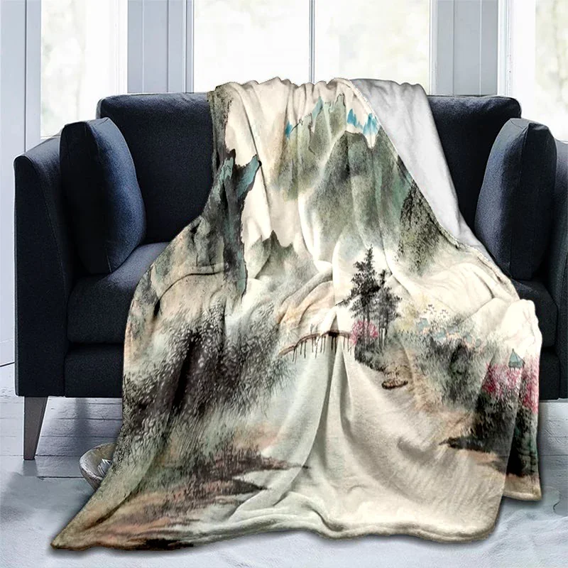 Chinese Painting Landscape Blanket Baby Blanket Flannel Blanket Teens and Adults Personality Relatives and Friends Blanket Gift