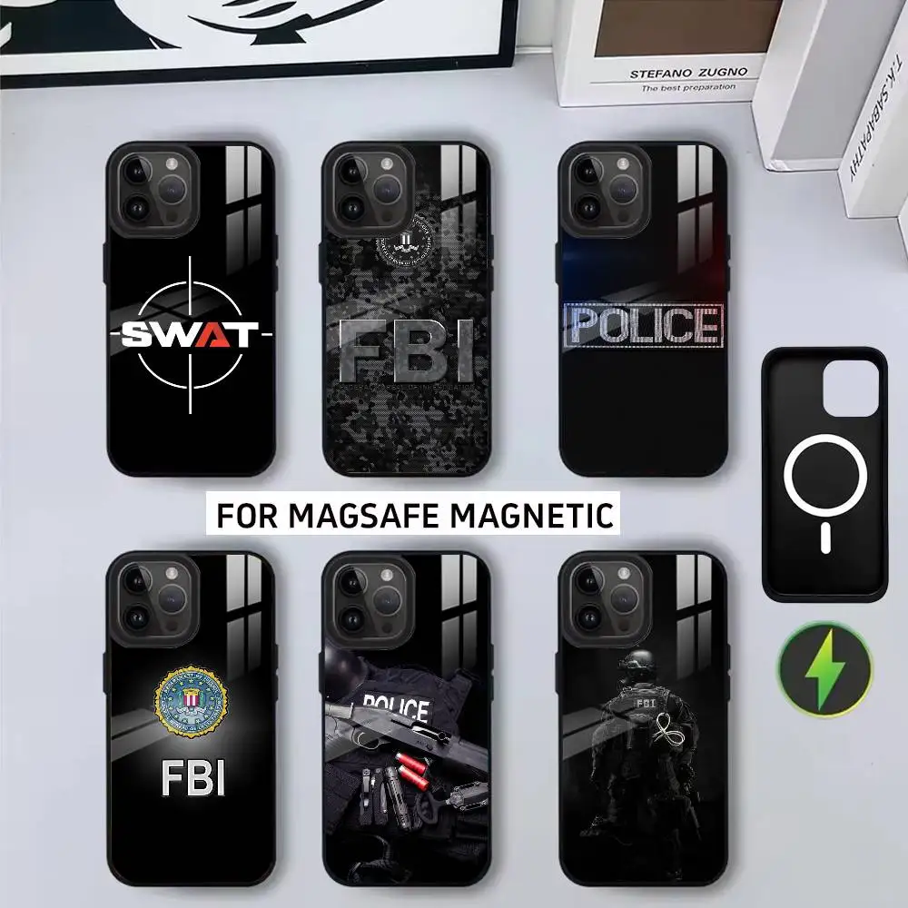 

Cool P-Police F-FBI S-Swat Phone Case For iPhone17,16,15,14,13,12,11 Plus,Pro Magnetic For Magsafe Wireless Charging