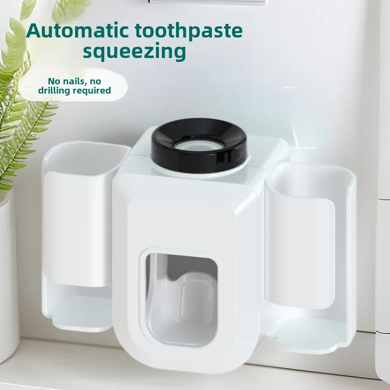 Modern Bathroom Wall Mount Toothbrush Cup Holder Stainless Steel Toothpaste Squeezer Bath Organizer Kit
