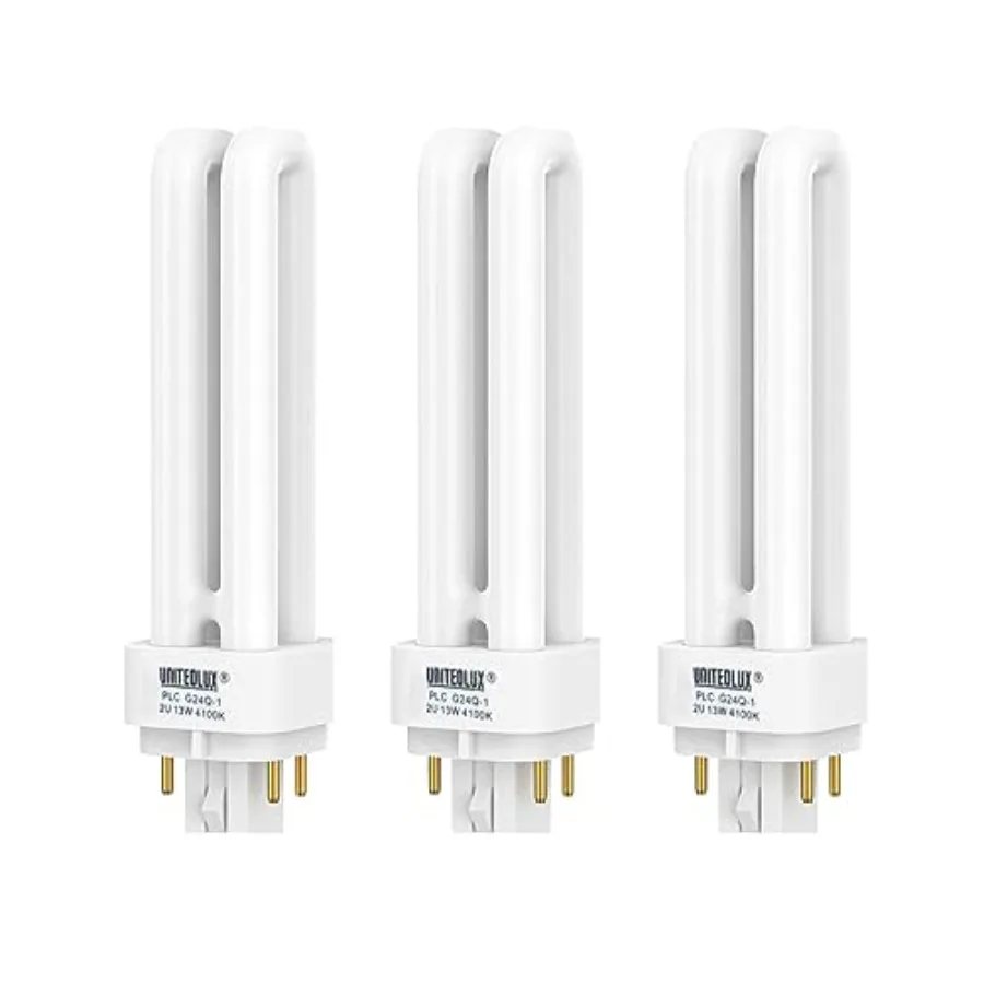 3Pack PLC-13W 4 Pin G24q-1, Double Tube, Compact Fluorescent Light Bulb - Replaces Sylvania 20671 CF13DD/E/835 - Philips 38327-