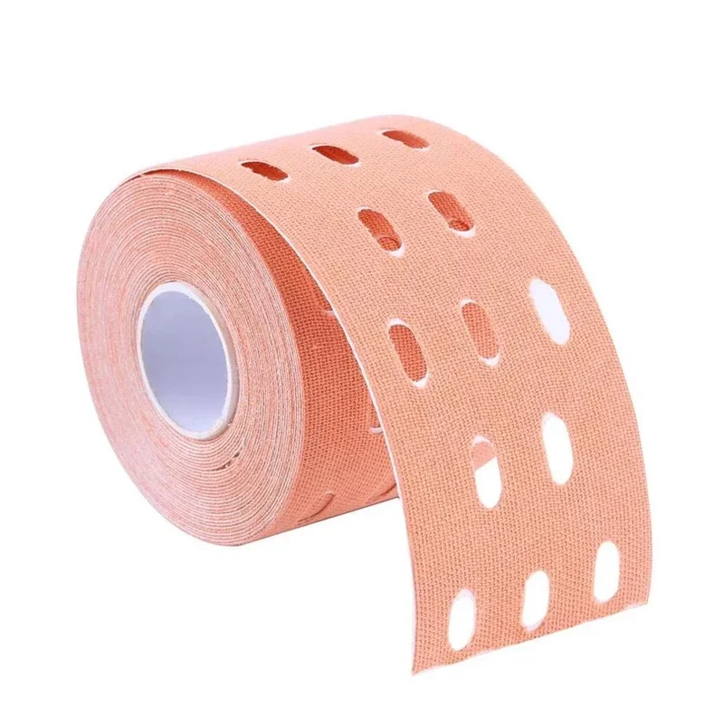 Hole Kinesiology Tape Perforated Elastic Kinesiology Exercise Tape for Muscle Support Strain Pain Relief 5cm X 5m Roll Bandage