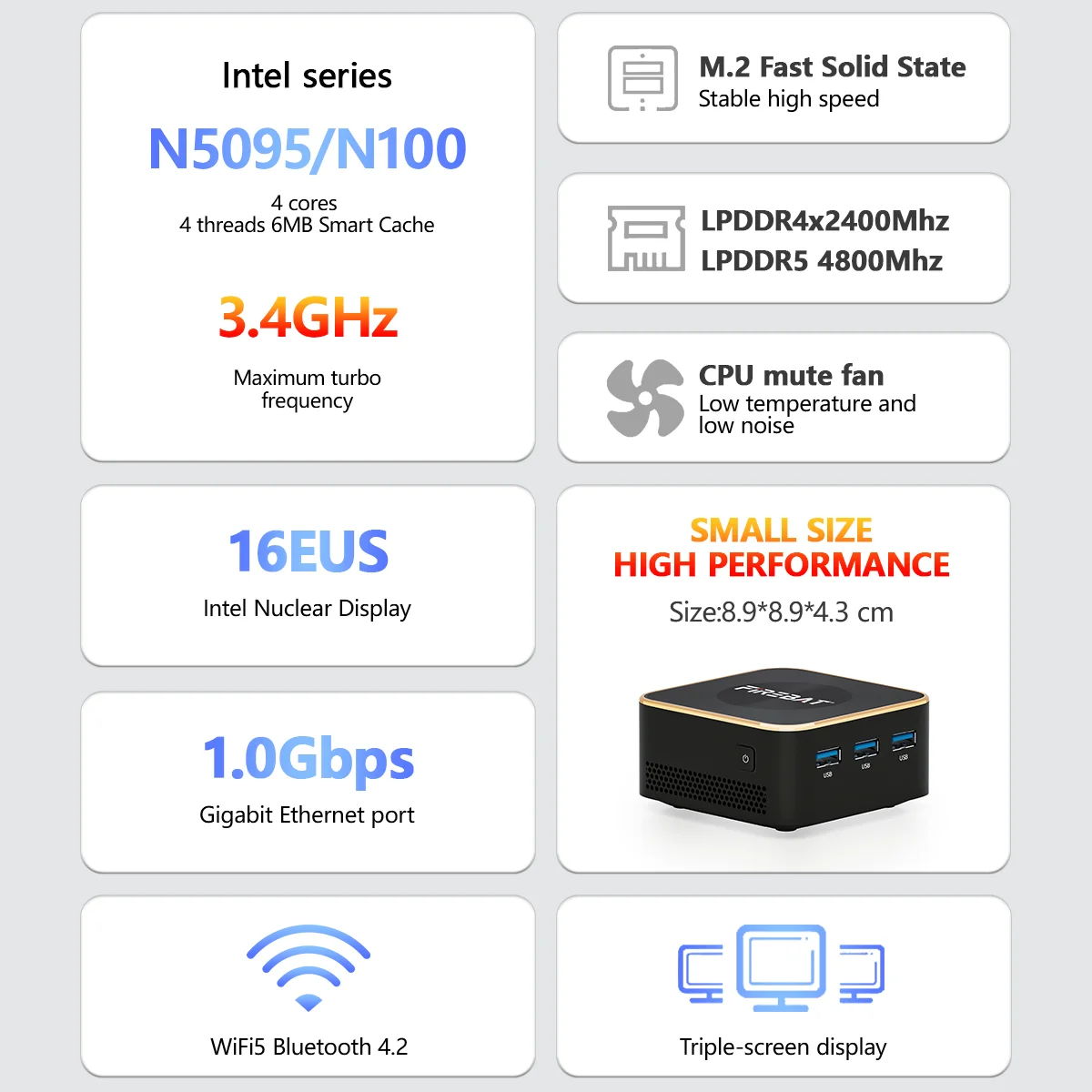 FIREBAT T8 Plus Mini PC Intel N5095 N100 CPU Komputer stacjonarny 8GB 16GB SSD 256GB 512GB 1TB DDR4 DDR5 WIFI5 BT4.2 HDMI Minipc