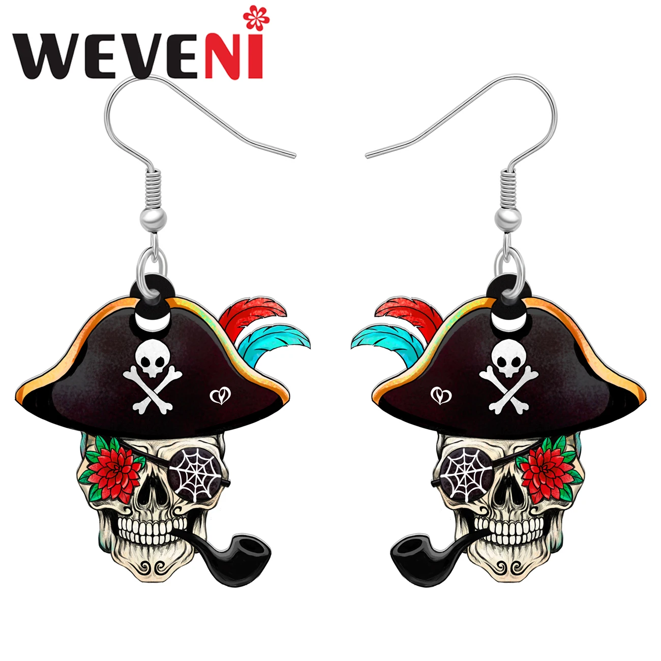 Weveni Acrylic Pirates Flower Tobacco bottles Skull Earrings Novelty Dangle Drop Charms For Women Kids Gifts Fashion Accessories