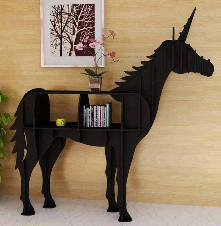 Creative Bookshelf Unicorn Sculpture Shelf Entrance Table Shop Window Floor Decoration Shelves Home Accessories Crafts