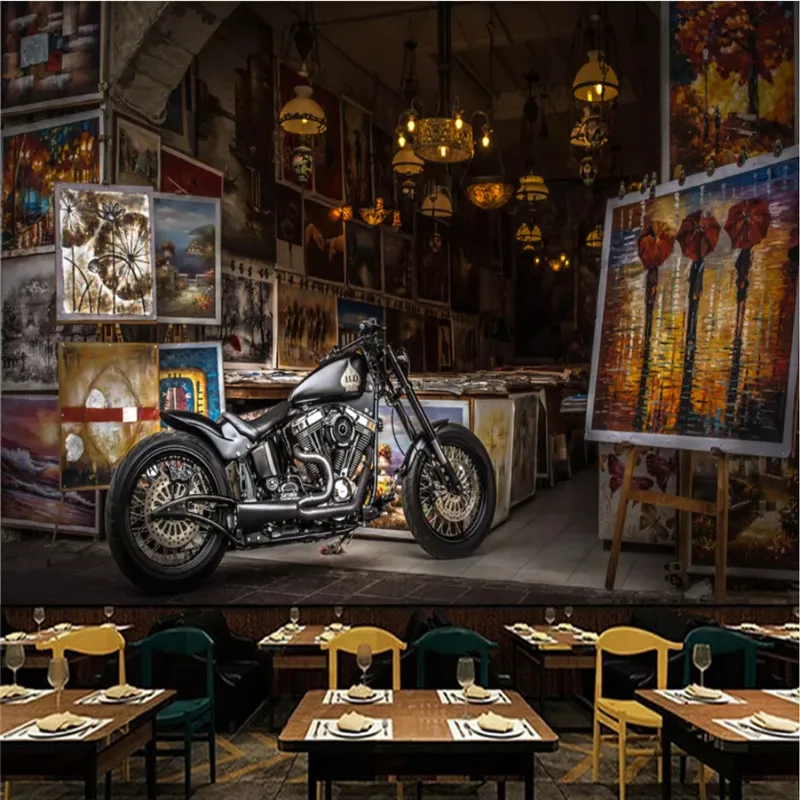 

European Retro Streetscape Motorcycle Wall Painting Personality Bar Cafe Locomotive Photo Wallpapers Industrial Decor Wall Paper