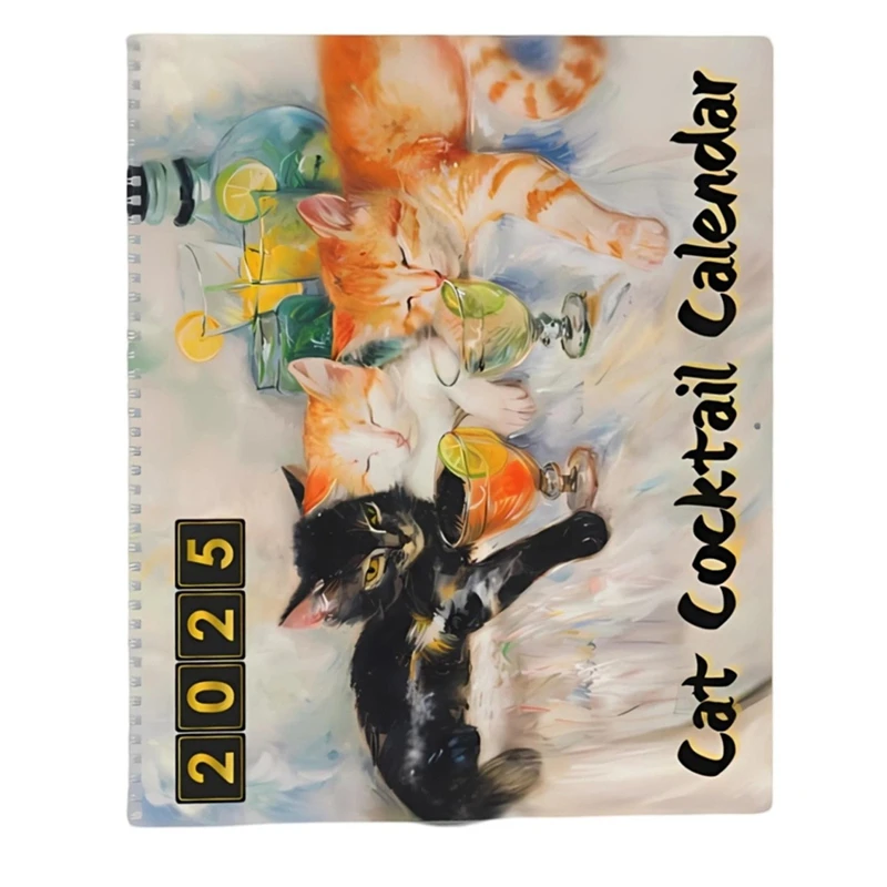 A23F-2025 Kalender Koktail Kucing 2025 Kalender Dinding Jam Meow-Tail - Catart, Hadiah untuk Pecinta Kucing, Kalender Natal