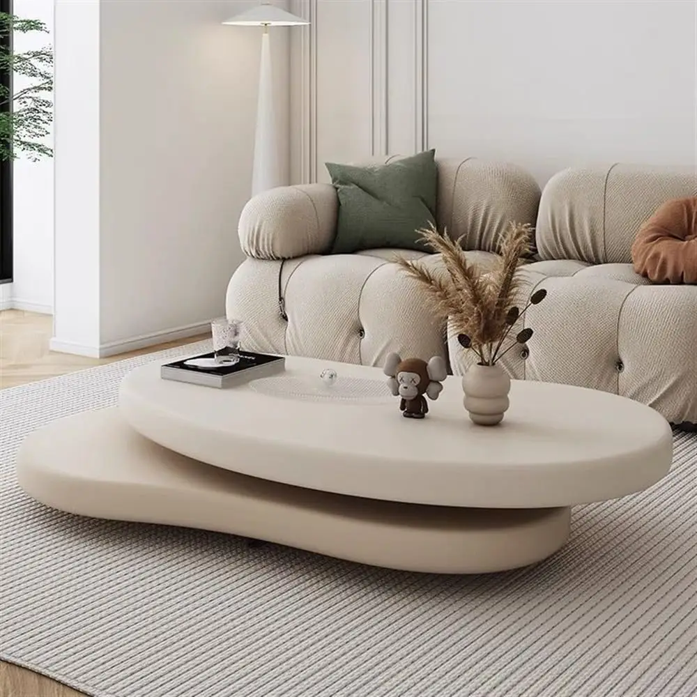 Modern Rotating Double-Decker Coffee Table, Mango Shaped Center Table