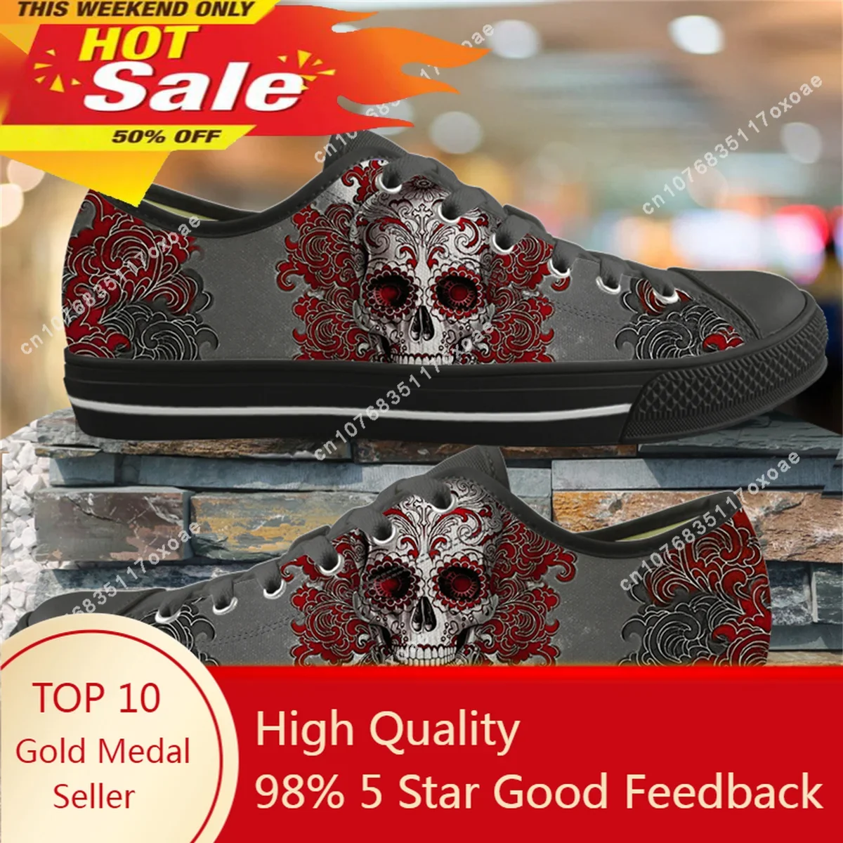 

Gothic Skull Print Lace Up Vulcanized Shoes Breathable Casual Ladies Canvas Flat Shoes Teenager Fitness Light Running Sneakers