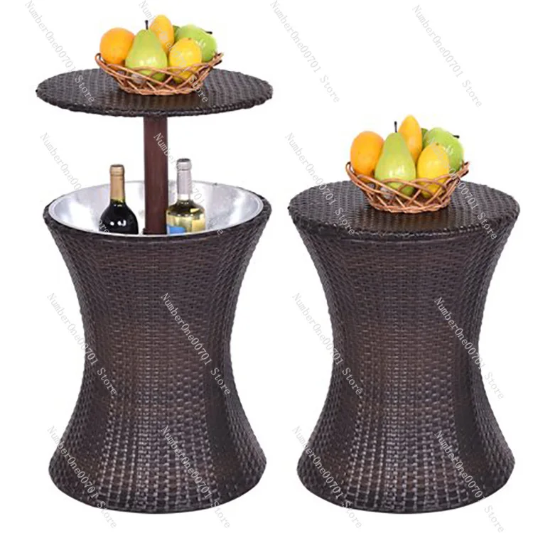 

Rattan Wicker Ice Bucket Table Adjustable Height Outdoor Decor Table For Party Wedding Bar Display And Drinks Cooling