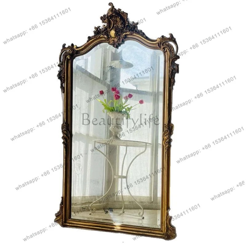 American retro full-length mirror Baroque carved floor-to-ceiling luxury clothing store cloakroom full-length mirror