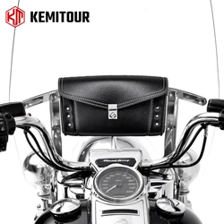 Motorcycle Windshield Bag Windscreen Studded Pouch Universal for Road King Softail 1995-2024 Leather Waterproof Storage Tool Bag