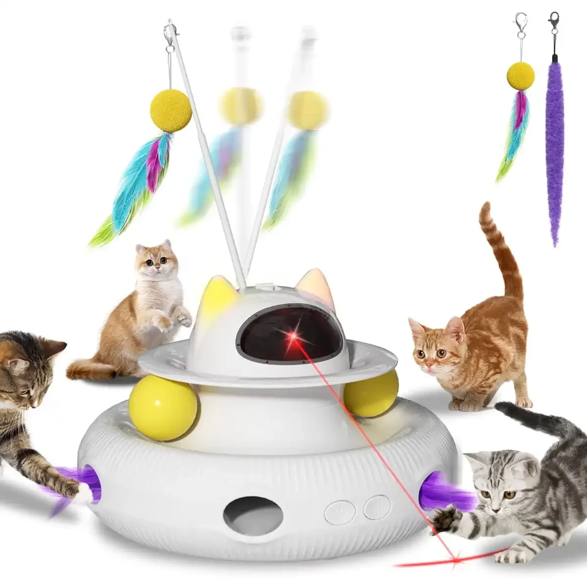 4 in 1 Interactive Cat Toys with USB Charging Smart Cat Teaser Feather Wand for Indoor Cat Toy Ball Pet Accessories