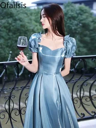 Ofallsis Blue Puff Sleeve Banquet Evening Dress Female 2023 New Elegant Birthday Light Luxury Graduation Art Exam Host Dresses