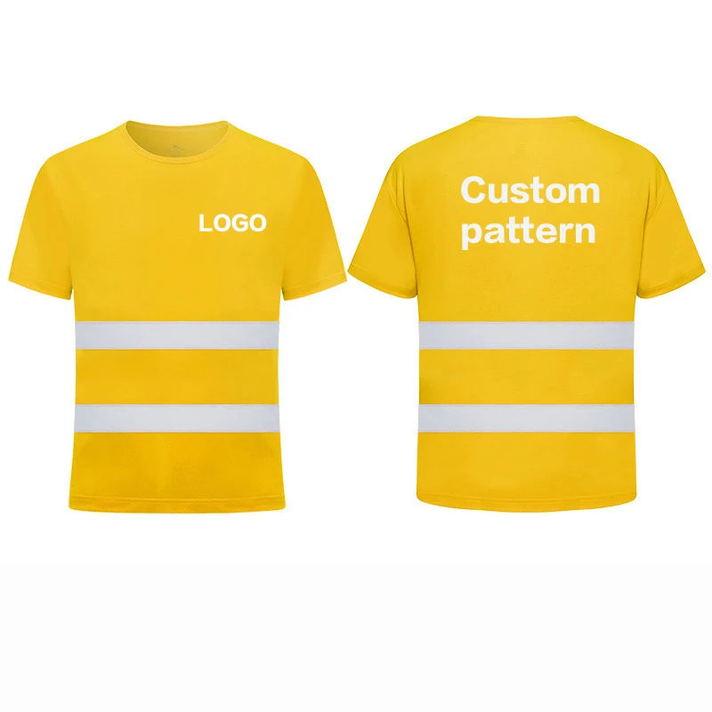 Paño de ojo de pájaro, camiseta de seguridad con tira reflectante de secado rápido transpirable, ropa de trabajo para construcción al aire libre, nombre de patrón personalizado