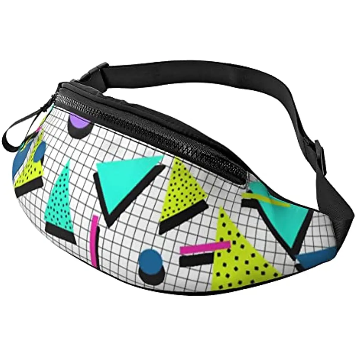 Retro Style 80s 90s Memphis Style Design Fanny Pack for Men and Women Adjustable Casual Waist Bag for Traveling Hiking Cycling