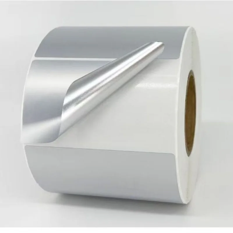 PET Srebrny Samoprzylepny Papier Etykietowy Naklejka Pusty Papier do Drukowania Kodów Kreskowych Wodoodporna Taśma Termotransferowa Naklejka do Drukarki