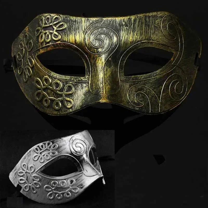 Halloween Men Knight Cosplay Masquerade Party Retro Mask Metal Half Face Facepiece Gothic Carved Mask Role Playing Costume Props