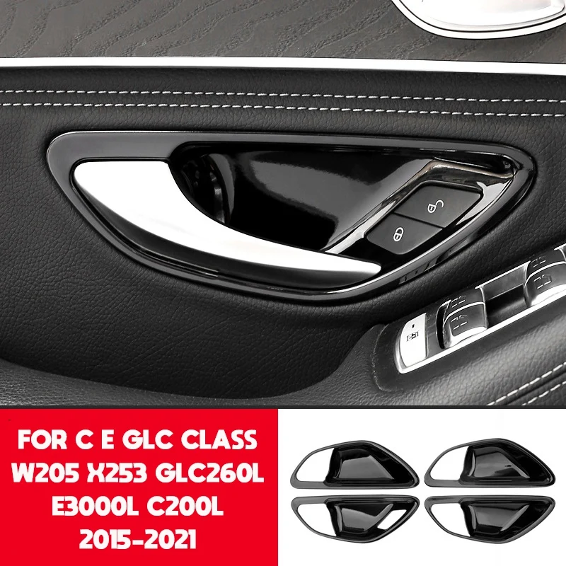 Glossy Black Car Door Handle Bowl Cover Trim For Mercedes Benz C E GLC Class W205 X253 GLC260L E3000L C200L 2015-2021