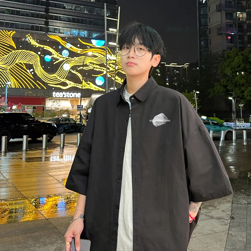 

Men's Oversized Shirts Fashion 5XL White Mens Blouse Letter Print Oversize Shirt Casual Wear Summer for Men New Clothing