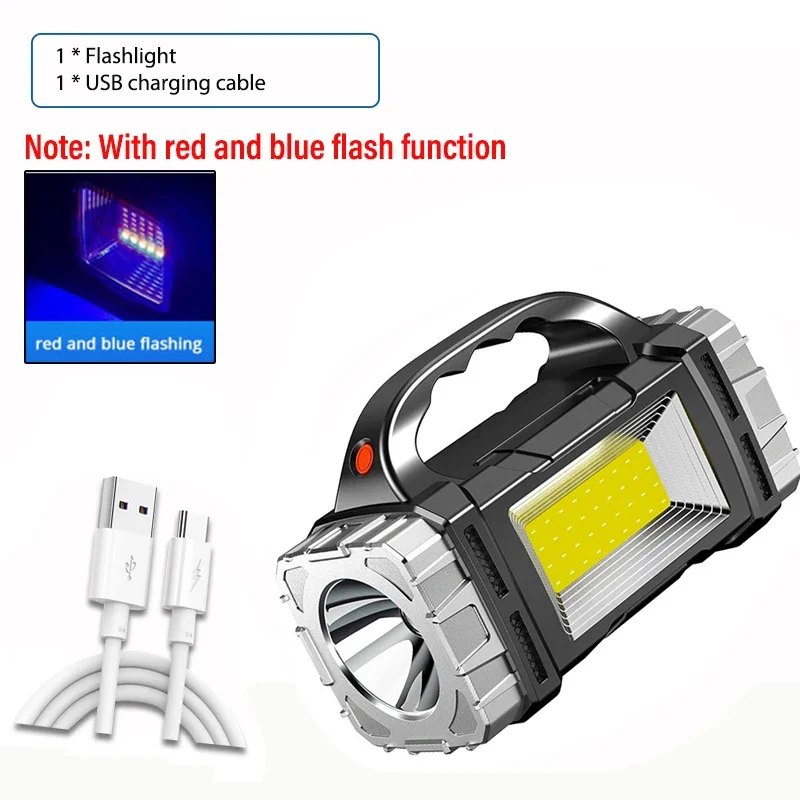 

High Power Rechargeable LED Flashlight Multifunctional Portable Light with Side Light Waterproof Multiple Lighting Modes