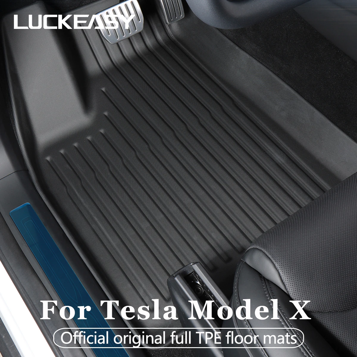 LUCKEASY For Tesla Model X Floor Mats TPE Waterproof Wear-resistant Foot Pads Car Interior Accessories Front And Rear Trunk Mat