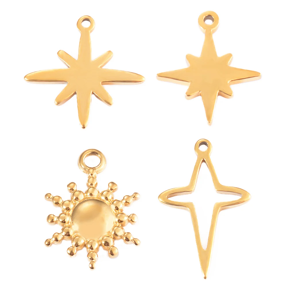 

5pcs/lot Stainless Steel Star Sun Findings Gold Pendants Necklace Bracelet Earrings Making Jewelry Supplies Wholesale DIY Charms