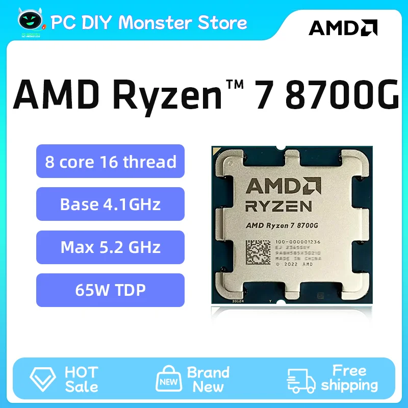 AMD Ryzen 7 8700G Ryzen 7 8000G Series 8-Core 4.2 GHz Socket AM5 65W AMD Radeon 780M Processor - 100-100001236 New Product