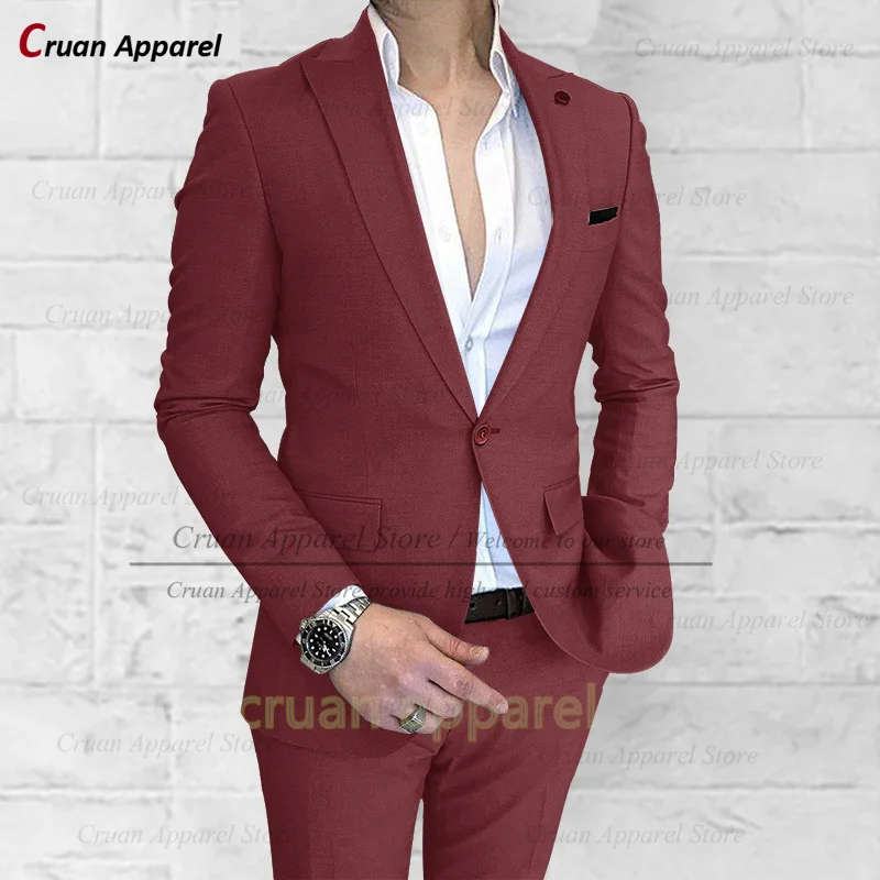 Classic Peaked Lapel Men Suit Set Business Banquet Slim Fit Blazer Pants Two Pieces Homecoming Formal Elegant Male Costumes