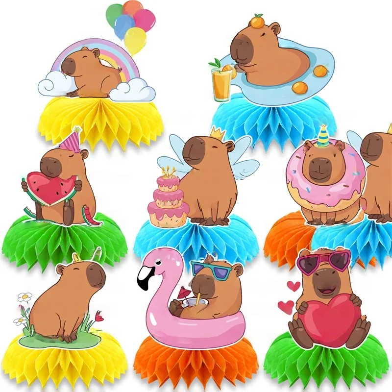 

New 8Pcs Capybara Theme Birthday Party Decorations Kids Party Supplies Honeycomb Ornaments Cake Decoration Background Center