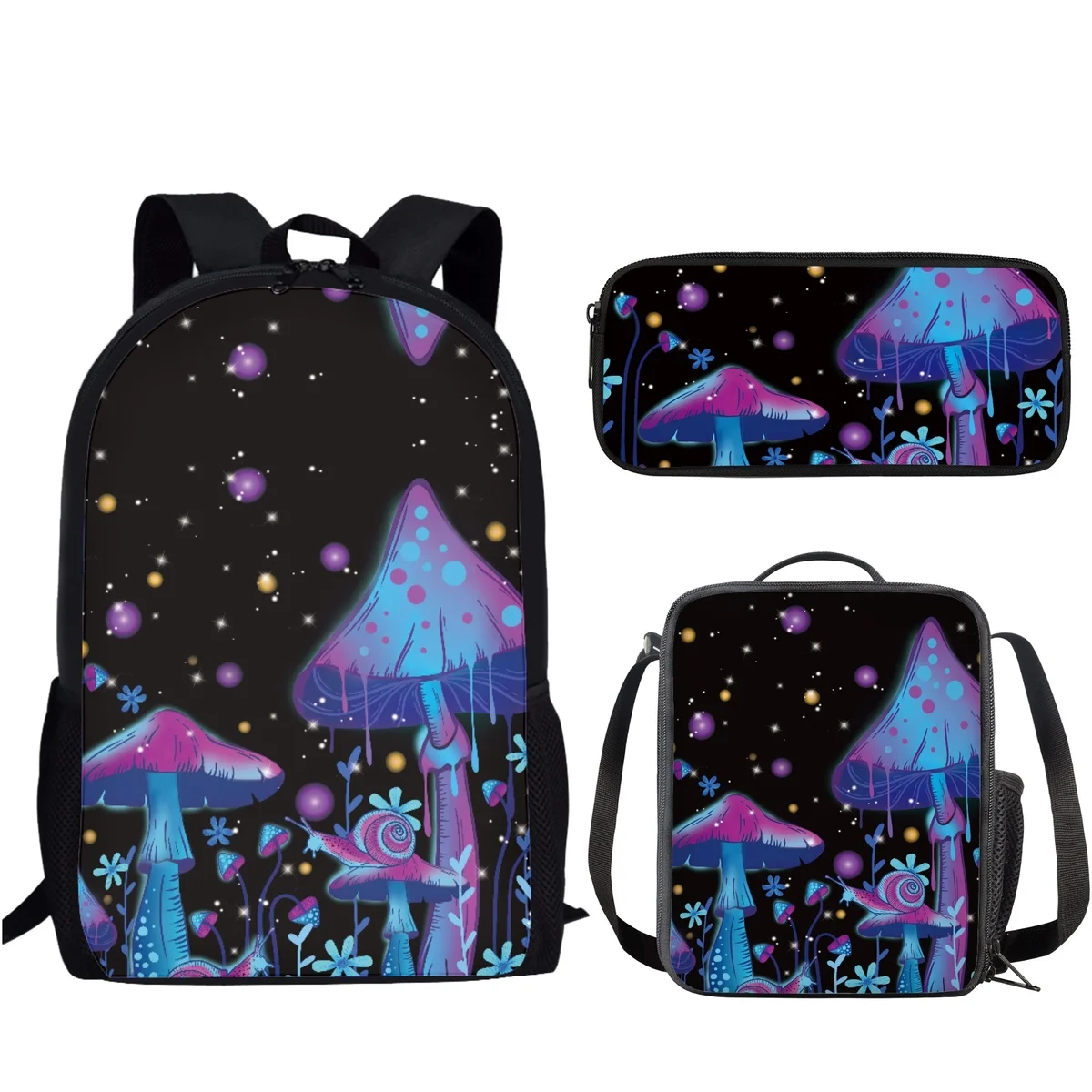 Psychedelic Magic Mushroom 3Pcs School Bags Set for Teenager Girls Travel Backpack for Women Casual Schoolbag Mochila Infantil