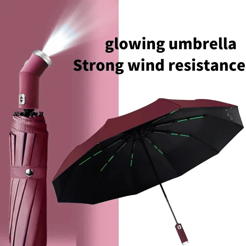 Hochwertige 10-Knochen langlebige kreative automatische Tasche Fackel LED Regenschirm Business
