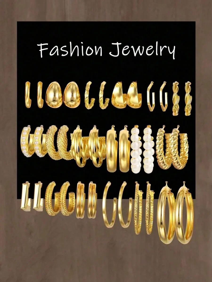 

36pcs/48pcs/18pcs Womens Fashion Hoop Earrings Set With Pearl Accents For Daily Wear Vacation Gift
