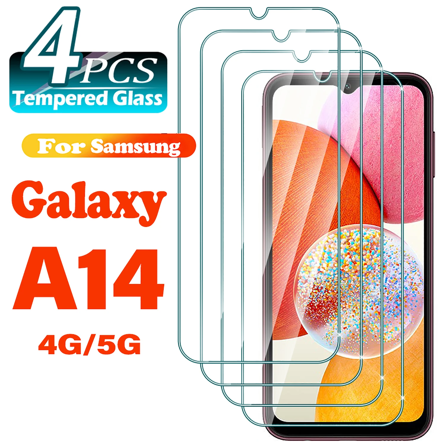1/4 piezas de vidrio templado para Samsung Galaxy A14 4G 5G película protectora de pantalla de vidrio