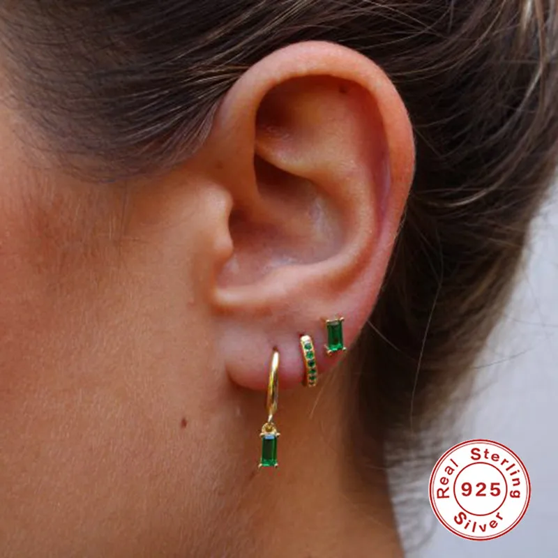 LENNIK-pendientes de aro de Plata de Ley 925 para mujer, aretes colgantes de circonita negra, Piercing chapado en oro de 18K, conjunto de joyería de