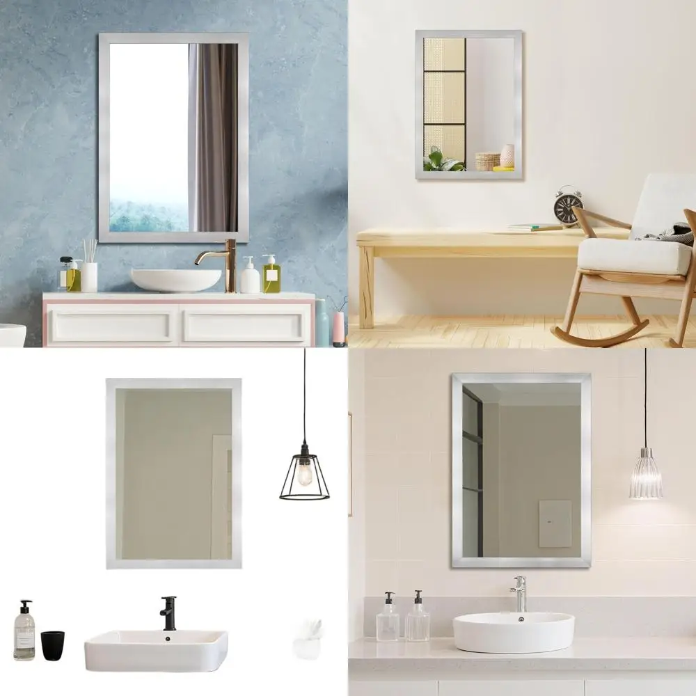

24 x 36 Rectangular Bathroom Wall Mirror for Over Sink, Suitable for Entryway, Bedroom, Living Room, Nickel Frame