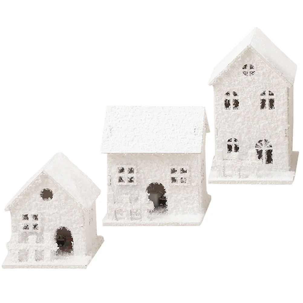 

3 Pcs Christmas House Xmas Glow Cabin Ornament Table Decor Glowing Wooden Decoration Child and Crafts for Kids