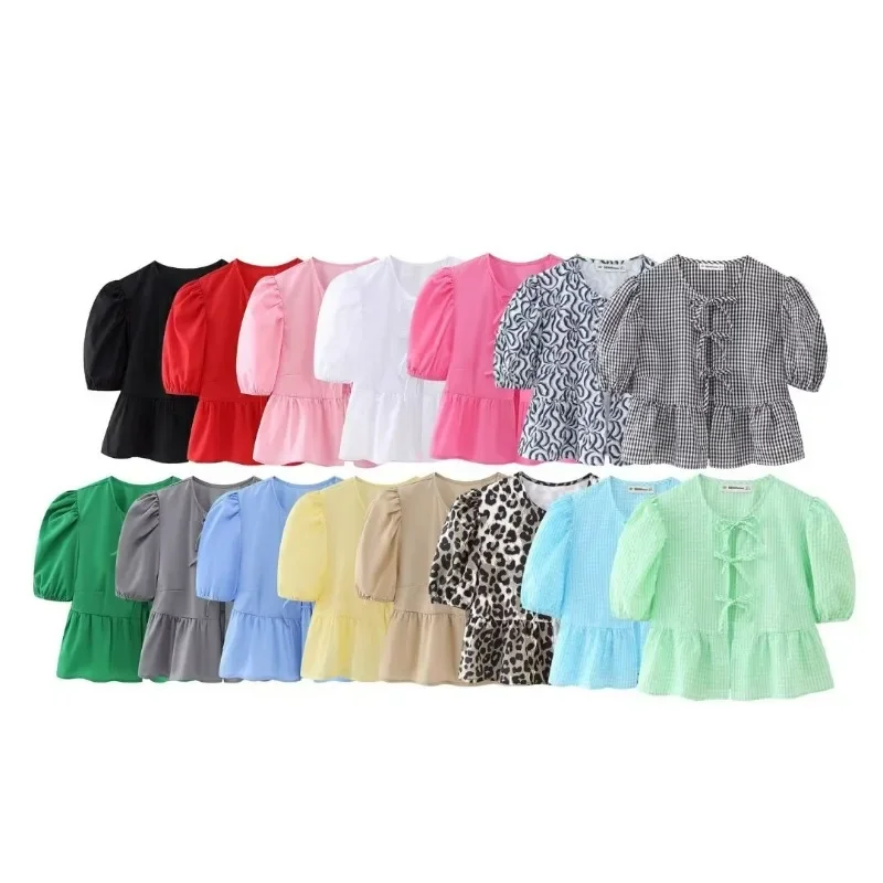 

2025 Spring New Women's Leopard Printed Cute Simple Ins Medium Sleeve Crew Neck Korean Style Versatile Chic Blouse