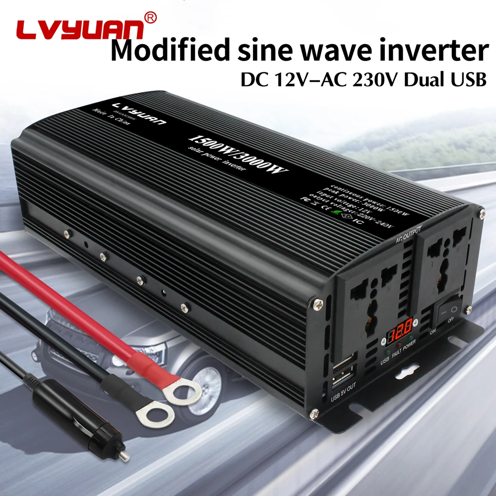 Convertitore di potenza 1500W 3000W DC 12V 24volt a AC 110V 220V Convertitore per auto portatile da CC a CA per auto a casa