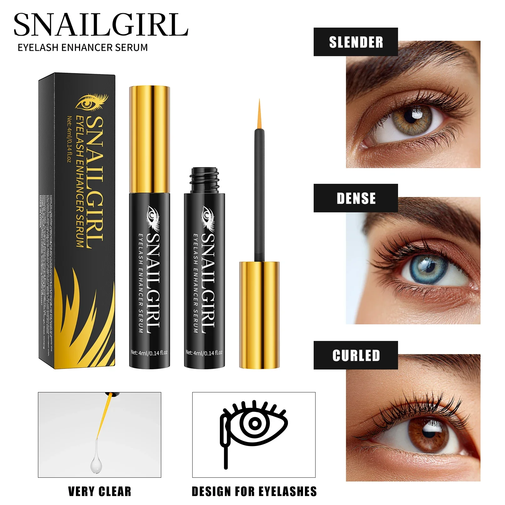 Siero per la crescita delle ciglia per ciglia più lunghe, più spesse, ripara naturale, nutre, idrata, cura dell'arricciatura danneggiata