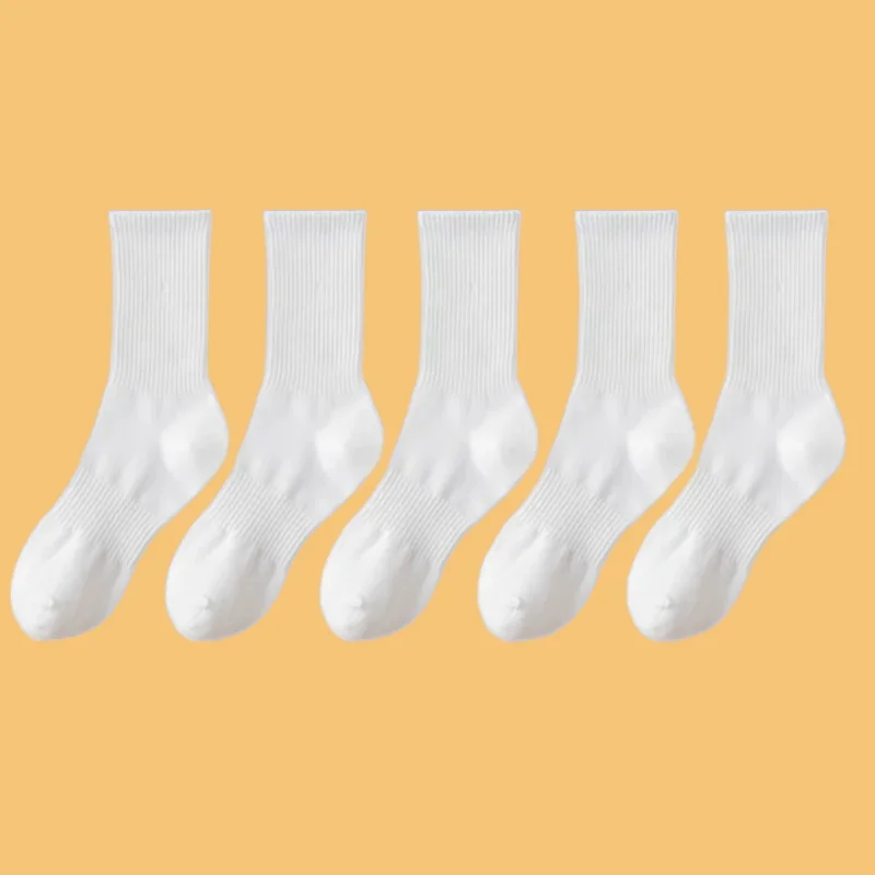 Chaussettes respirantes noires et blanches pour hommes, longues, mi-mollet, tube décontracté, chaussettes de sport pour hommes, chaudes, solides, document, automne, hiver, 5/10 paires