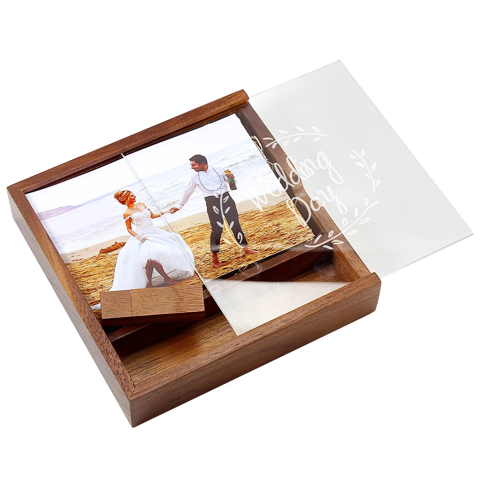 Photography Gift Box Pen Drive Wooden Wedding Custom USB Flash Drives Real Capacity Memory Stick 64GB/32GB/16GB/8GB/4GB U Disk