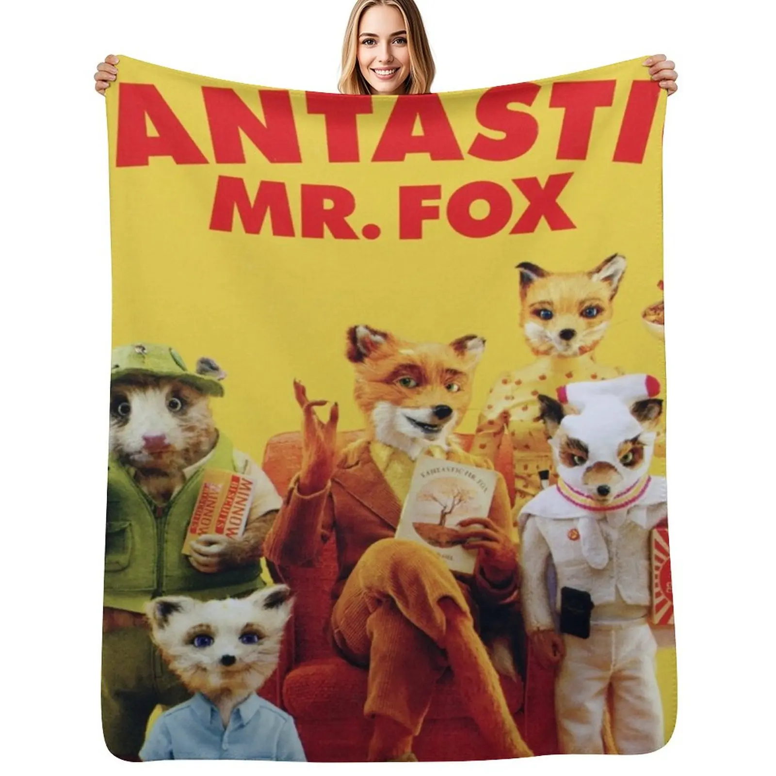 

fantastic mr fox family yellow Throw Blanket Blankets For Sofas Cute Plaid Multi-Purpose Personalized Gift Blanket
