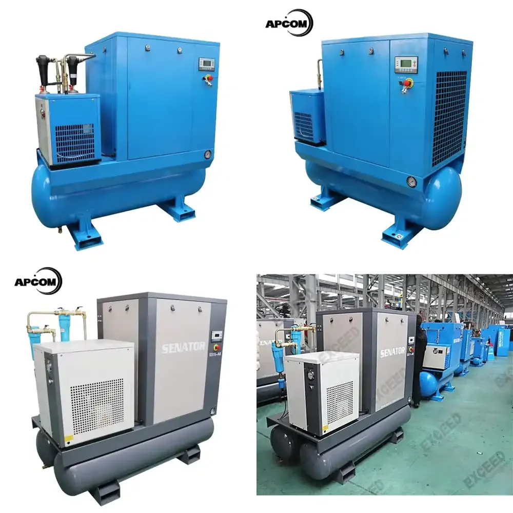 Low Noise Rotary Air Compressor for APCOM 10bar 145psi 15KW 20HP 22KW 30HP Screw Compressor with Integrated Air Dryer for