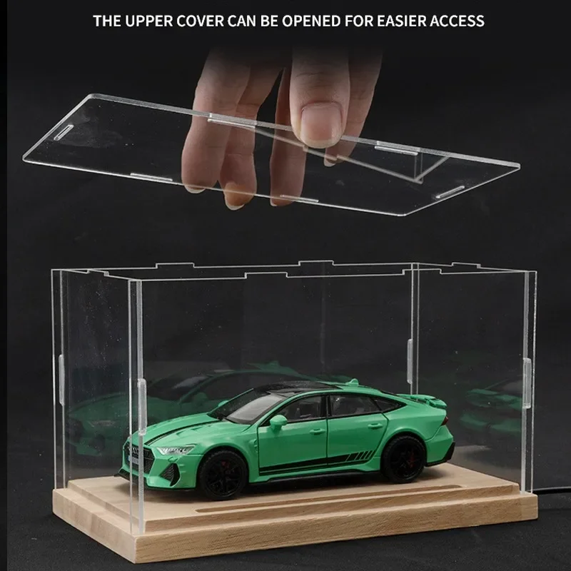 Light Suit with LED Acrylic Display Box for 1/32 Scale 1/24 Scale Car Model Wood Transparent Dust Proof Storage Holder