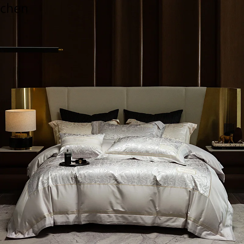 HYS  four-piece embroidered soft and skin-friendly bedding set with rounded corners, includes flat sheet and fitted