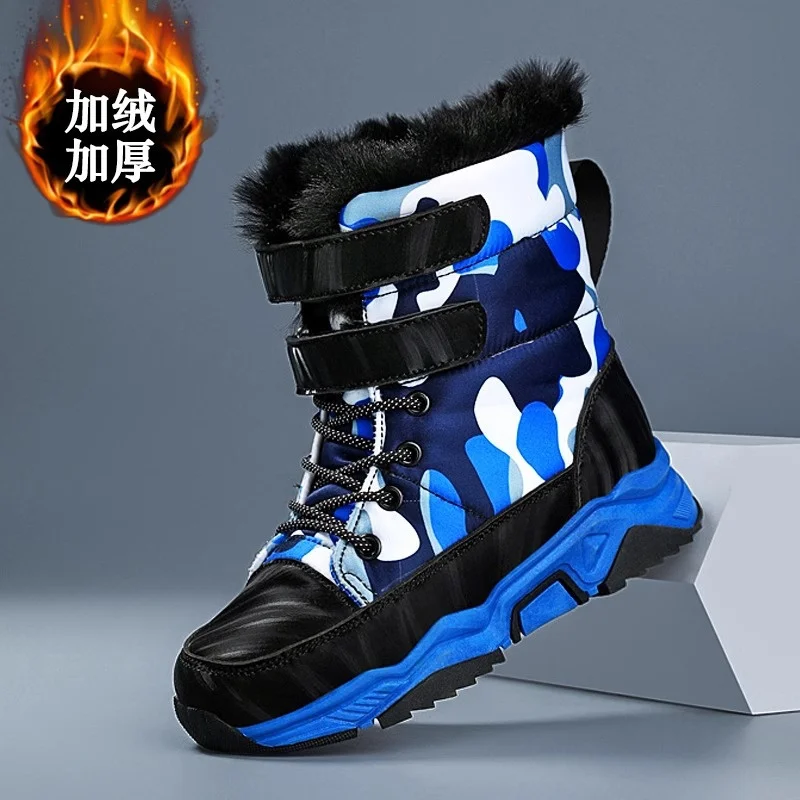 Children Warm Velvet Thickened Cotton Boots  Non-slip Rubber Sole Waterproof Outdoor Walking Sneaker Winter Boy Boot